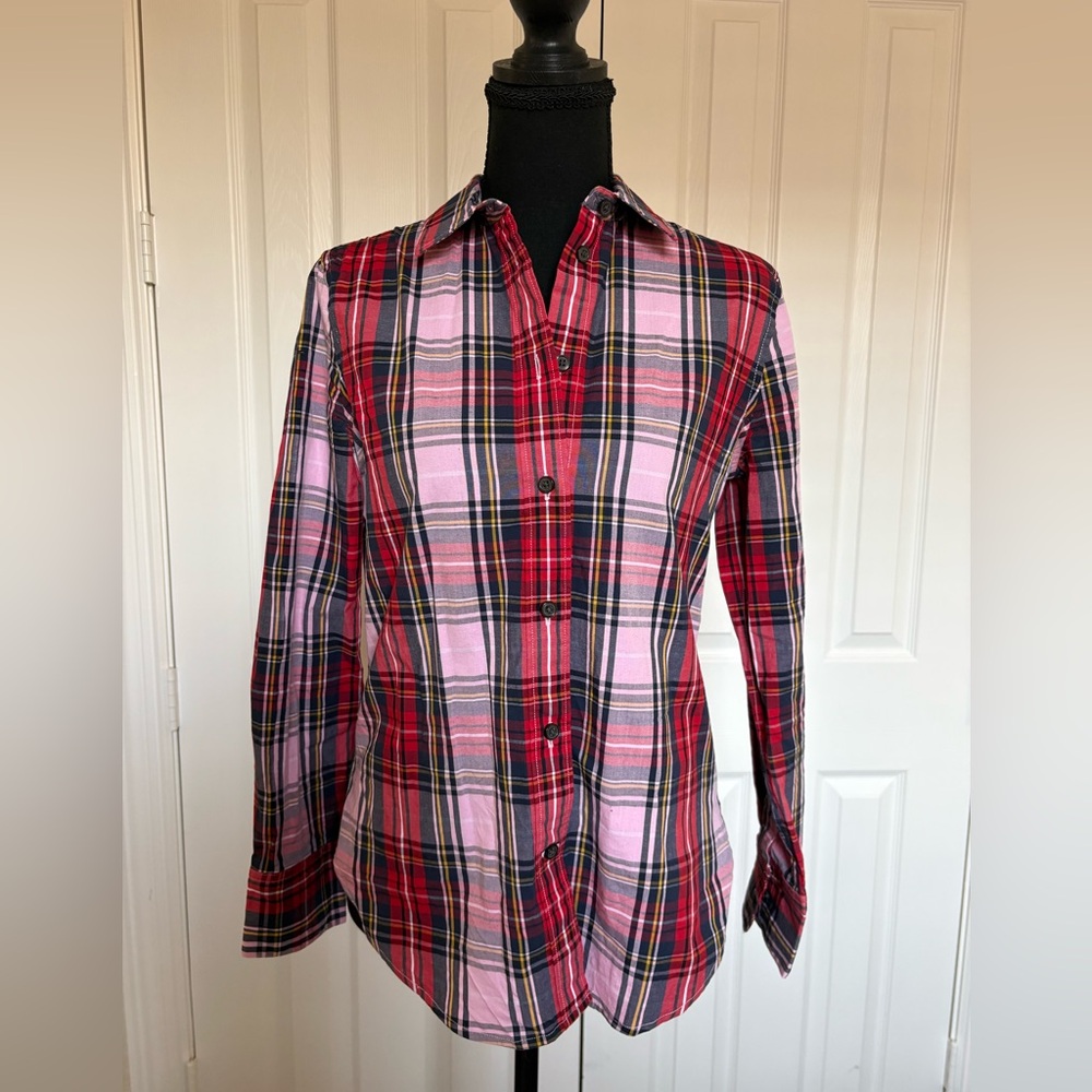 J. Crew Pink and Red Plaid Button Down Shirt